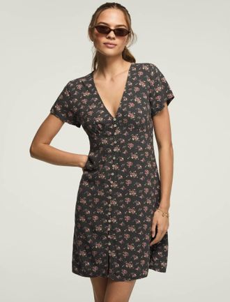 Lucky Brand Womens Printed Short Sleeve Simone Mini Dress