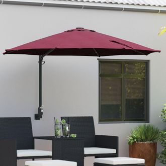 Berkfield Home Wall-mounted Garden Parasol with LEDs Bordeaux Red 248 cm