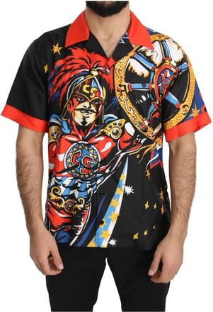 Dolce & Gabbana Zijden Multicolor Bedrukte Casual Overhemd - Heren - Korte mouwen Overhemden - Veelkleurig - S - Overhemden
