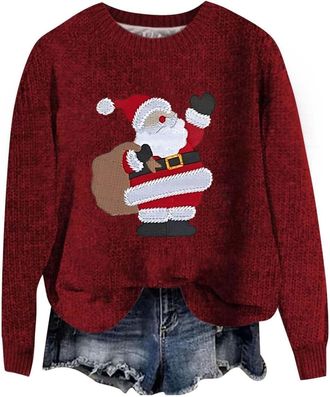 Generic Christmas Knit Sweatshirt for Women - Winter Long Sleeve Cute Graphic Casual Warm Crew Neck Pullover Top