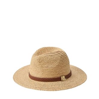 Ralph Lauren Hats, female, Beige, Size: ONE SIZE Faux-Leather-Trim Raffia Fedora