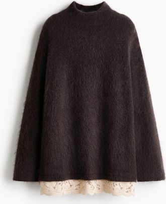 H&M Pullover aus Mohairmix mit Spitzenbesatz - Brown