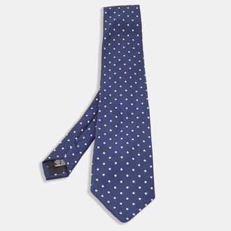 HUGO BOSS Boss By Hugo Boss Vintage Navy Blue Polka Dots Silk Tie