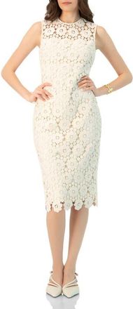 Ivonne Lace Short Dress with Round Neck in Ivory at Nordstrom, Size 10