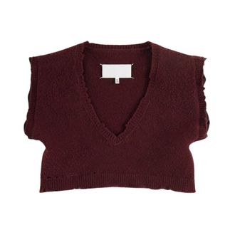 Maison Margiela Truien & Vesten, Dames, Rood, S, Wol, Cropped V-hals Top