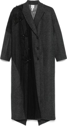 Huishan Zhang Appliqu&eacute; Double-Breasted Coat - Womens - Cashmere/Viscose/Wool/PolyesterPolyamideglass