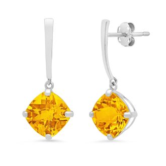 MAX + STONE 14k White Gold Solitaire Cushion-Cut Gemstone Drop Earrings (8mm)