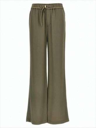 Ami Wide-Leg Brown Pants With Adjustable Buckle Detail