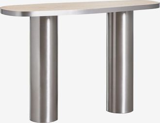 Sklum Consola Recibidor Ovalada 120x40 Cm En Piedra Natural Y Acero Inoxidable Fertrix Sklum