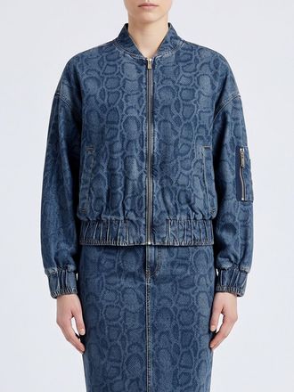 Liu Jo Bomber in denim di cotone con cristalli e ricamo animalier