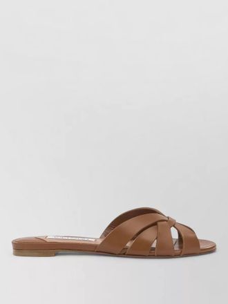 Aquazzura copacabana flat leather strap slide sandal