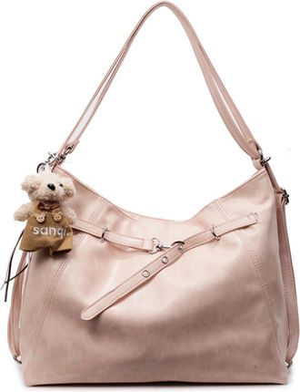 Generic PU Elegant Handbags with Belt Buckle Tote Bag Shoulder Bag for Women (Pink)