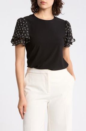 CeCe by Cynthia Steffe Floral Flutter Sleeve Top in Rich Black Ditsy at Nordstrom Rack, Size X-Large