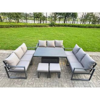 Fimous Aluminum U-Shaped 11-Seater Dining Set with Lifting Table & 2 Stools in Dark Grey