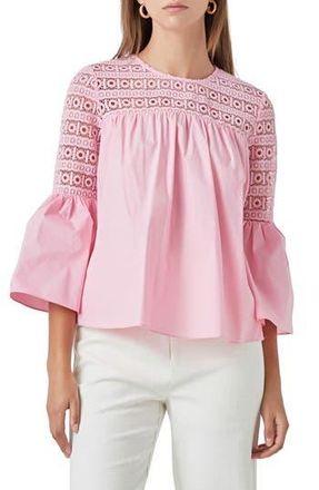 endless rose Bell Sleeve Lace Poplin Blouse in Pink at Nordstrom Rack, Size X-Small