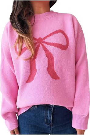 Generic Women Jumpers Christmas Ladies Long Sleeve Christmas Knitted Jumper Crew Neck Winter Sweater Top Ladies Womens Xmas Baggy Jumper Knitted Sweater Ladie