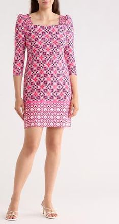 Eliza J Geo Print Long Sleeve Shift Dress in Pink at Nordstrom Rack, Size 12