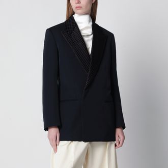 Bottega Veneta Giacca smoking doppiopetto in lana blu