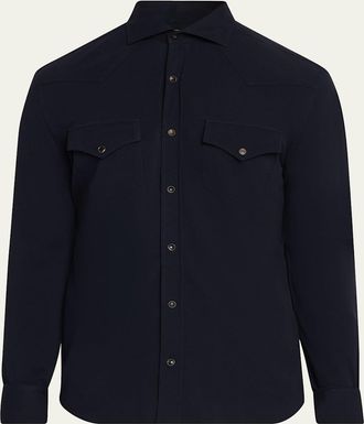 Brunello Cucinelli Mens Cotton Pique Snap-Front Western Shirt
