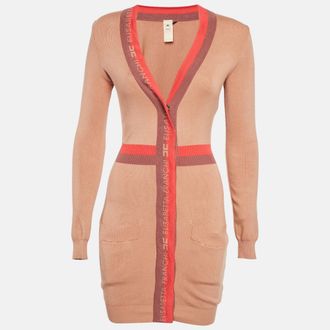 Elisabetta Franchi Brown Knit Contrast Detail Mini Dress
