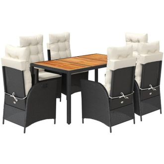 vidaXL Set De Comedor De Jard&iacute;n 7 Pzas Y Cojines Rat&aacute;n Sint&eacute;tico Negro Vidaxl