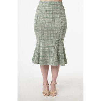 Unique Vintage Boucle Trumpet Skirt in Green Plaid at Nordstrom, Size X-Small