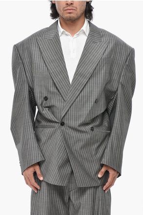 Hed Mayner Pinstriped Virgin Wool Double-Breasted Jacket with Peak Lape size Xxs