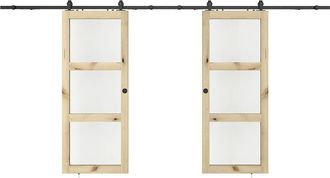 Vente-Unique Porta Scorrevole Doppia Con Sistema Esterno In Legno E Vetro Temperato Satinato 3 Finestre 2 X H205 X L83 Cm - Acosta Ii