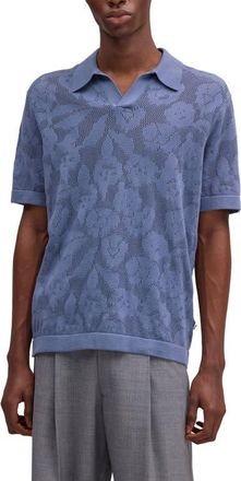 Nn.07 Ryan Floral Pointelle Jersey Polo in Stone Blue at Nordstrom, Size Xx-Large