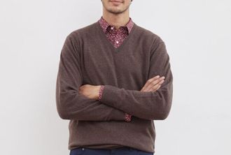 Bexley Jersey de lana para hombre con cuello en V Marr&oacute;n - ELIAN