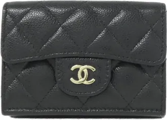 Chanel Black Bordeaux Grained Calfskin Wallet (Tri-Fold) (Pre-Owned)