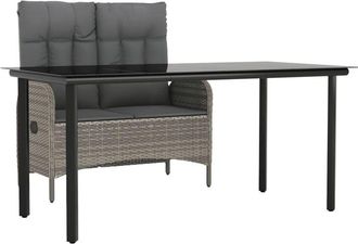 vidaXL Juego De Comedor Jard&iacute;n 2 Pzas Con Cojines Rat&aacute;n Sint&eacute;tico Gris Vidaxl