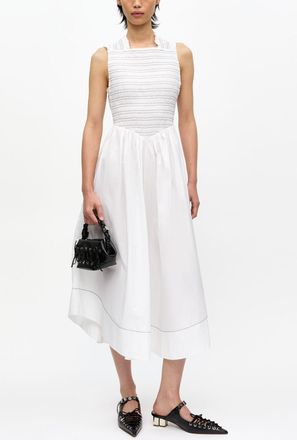 Ganni White Washed Stretch Cotton Smock Midi Dress - Size 38