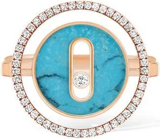 Messika Lucky Move Turquoise & Diamond Ring in Pink Gold at Nordstrom, Size 6.75