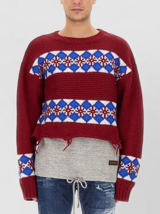 Dsquared2 argyle jacquard knit crew neck sweater