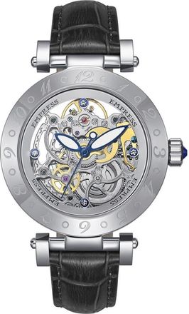 Empress Theodora Automatic Skeleton Leather-Band Watch in Black at Nordstrom