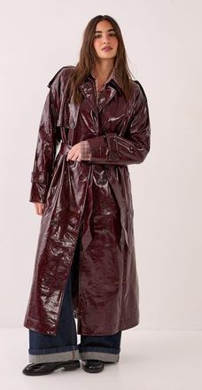 NASTY GAL High Shine Trench Coat in Burgundy at Nordstrom, Size 10