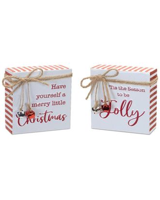 Melrose International Set Of 2 Metal Christmas Sentiment Sign With Bell Accents