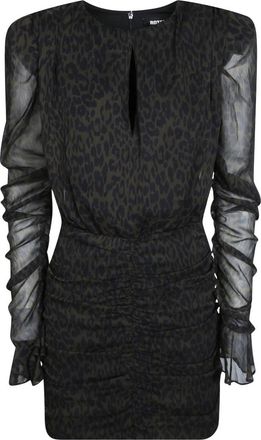 Rotate Ruched Flower Mini Jurk - Dames - Korte kleedjes - Bruin - S - Polyester - Kleedjes