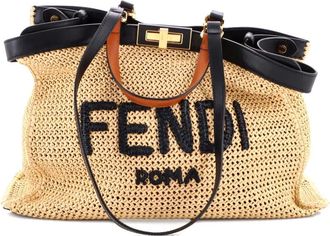 Fendi Peekaboo X- Raffia Medium tote bag - women - Raffia/COTTON/ STRAW - One Size - Neutrals