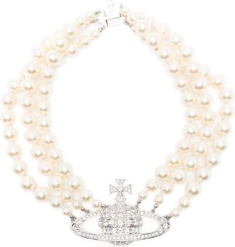 Vivienne Westwood Three Row Orb Pearl Detail Necklace - Dames - Kettingen - Grijs - ONE Size - Accessoires