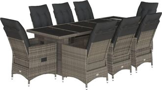 vidaXL Vidaxl - Set Bistr&ograve; Da Giardino 9 Pz Con Cuscini In Polyrattan Grigio