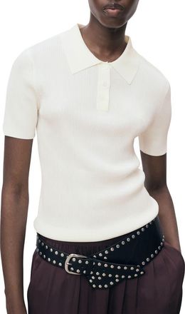 Mango Short Sleeve Polo Sweater in Ecru at Nordstrom, Size X-Large