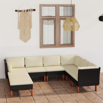 vidaXL Set De Muebles De Jard&iacute;n 8 Pzas Cojines Rat&aacute;n Sint&eacute;tico Negro Vidaxl
