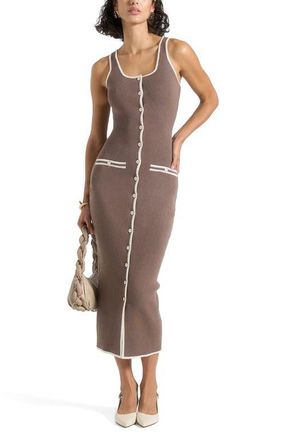Mani&egrave;re De Voir Daphne Rib Knit Contrast Midaxi Dress in Brown/cream at Nordstrom, Size Large