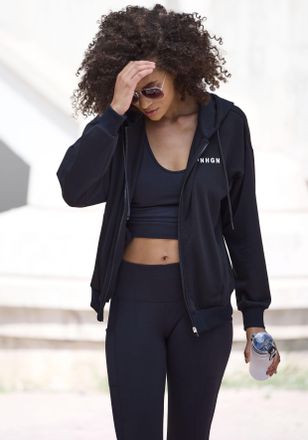 Copenhagen Sweatjacke COPENHAGEN STUDIOS, Damen, Gr. XL (48/50), schwarz, Obermaterial: 65% Polyester, 30% Viskose, 5% Elasthan, bedruckt, unifarben, bequem h&uuml;ft