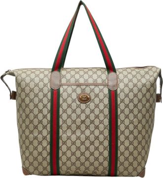 Gucci Sherry Line Beige Pvc Leather Boston Bag (Pre-Owned)