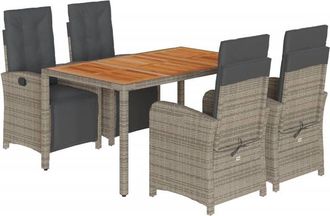 vidaXL Vidaxl - 5 Piece Garden Dining Set with Cushions Grey Poly Rattan