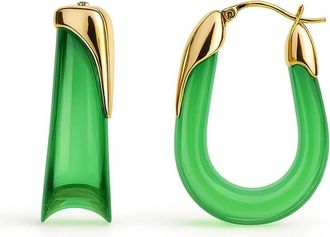 Gold & Honey Womens Sculpted U Lucite Birthstone Hoop Earrings In May - Emerald