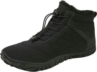 Generic YUJIEBB Minimalist Waterproof Mens Womens Winter Barefoot Hiking Boots, Slip On Warm Zero Drop Snow Boot, Wide Toe Box Ankle Black